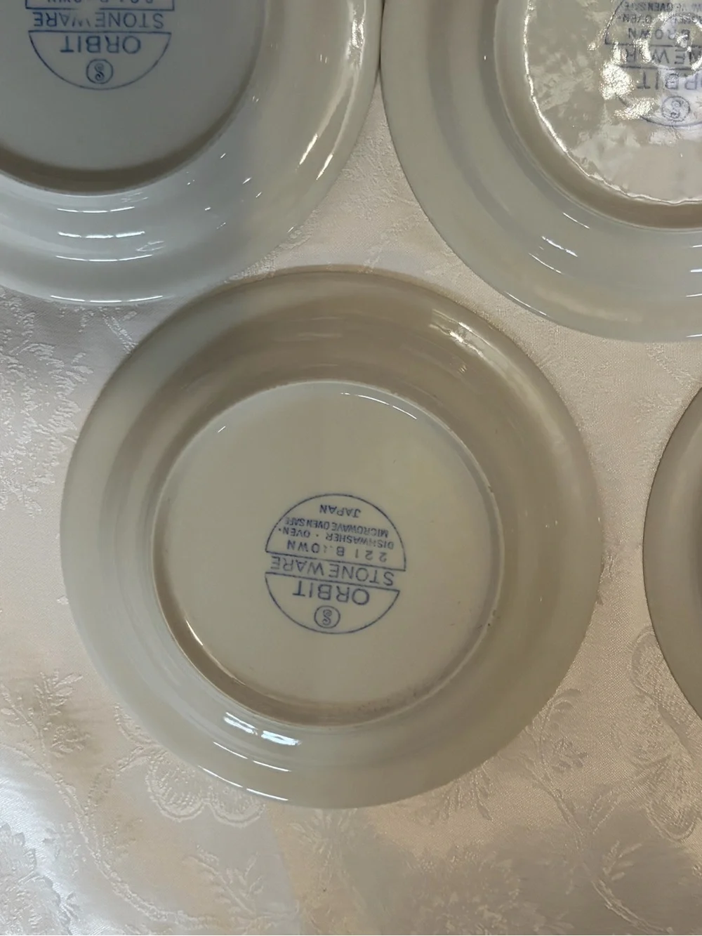 Orbit Stoneware Cream Dinner Plates Brown 221 with Double Rim